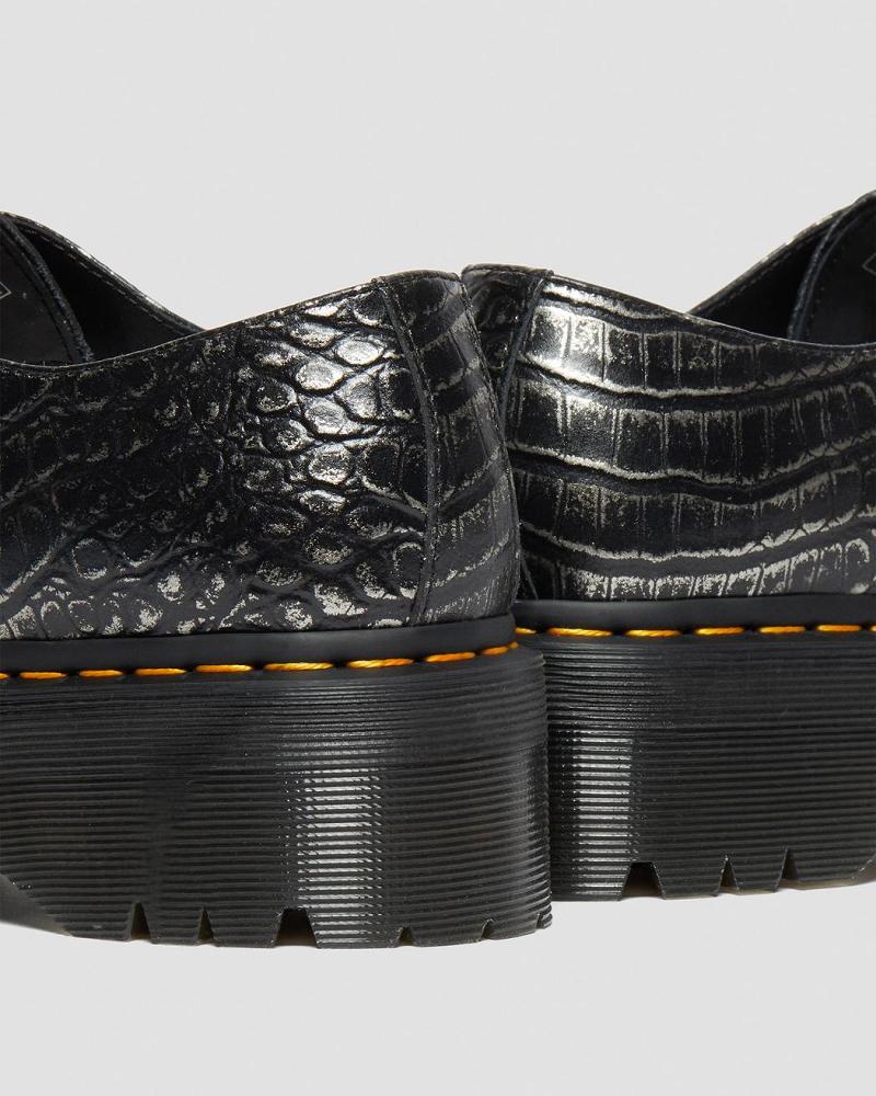 Black Men's Dr Martens 1461 Croc Emboss Leather Platform Shoes | CA 619KOR